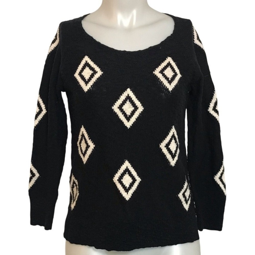 LUCKY BRAND BLACK SWEATER WITH DIAMOND GRAPHIC